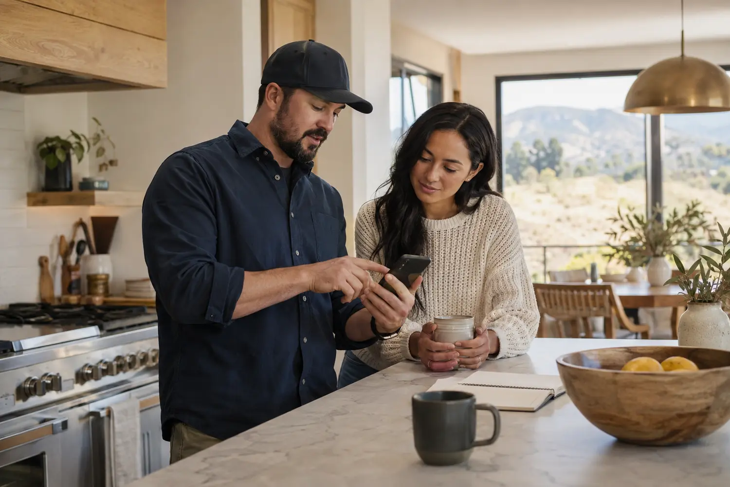 A homeowner and service professional considering a solution together